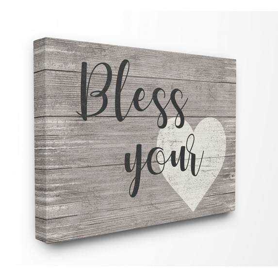 The Stupell Home Decor Collection Bless Your Heart Grey Planked Texture Script Typography Stretched Canvas Wall Art, 16 x 20