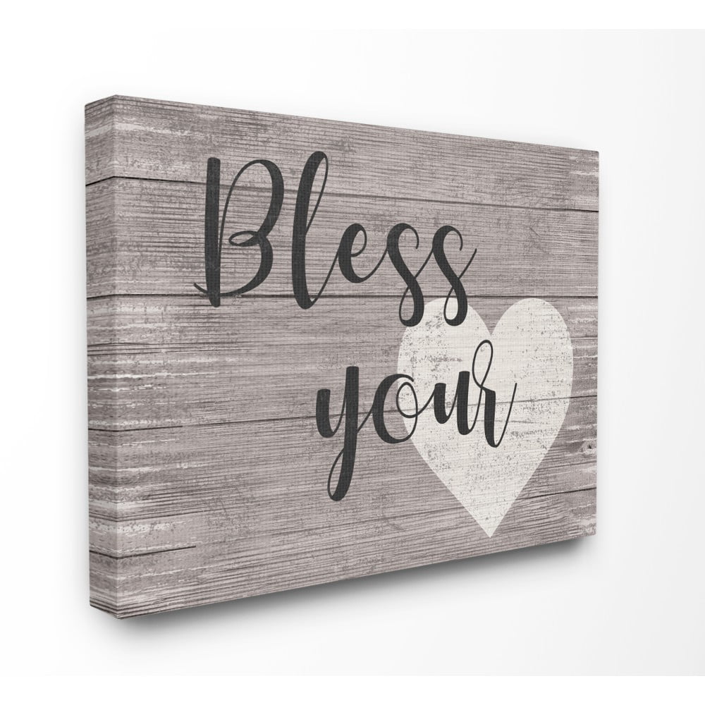 The Stupell Home Decor Collection Bless Your Heart Grey Planked Texture Script Typography Stretched Canvas Wall Art, 24 x 30