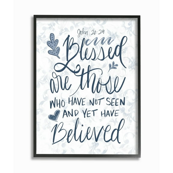 The Stupell Home Decor Collection Blessed Are Those Elegant Navy Blue and White Oversized Framed Giclee Texturized Art, 16 x 1.5 x 20