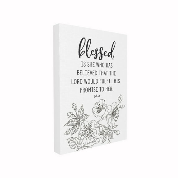 The Stupell Home Decor Collection Blessed Is She Black and White Passionflower Floral Typography XXL Stretched Canvas Wall Art, 30 x 1.5 x 40
