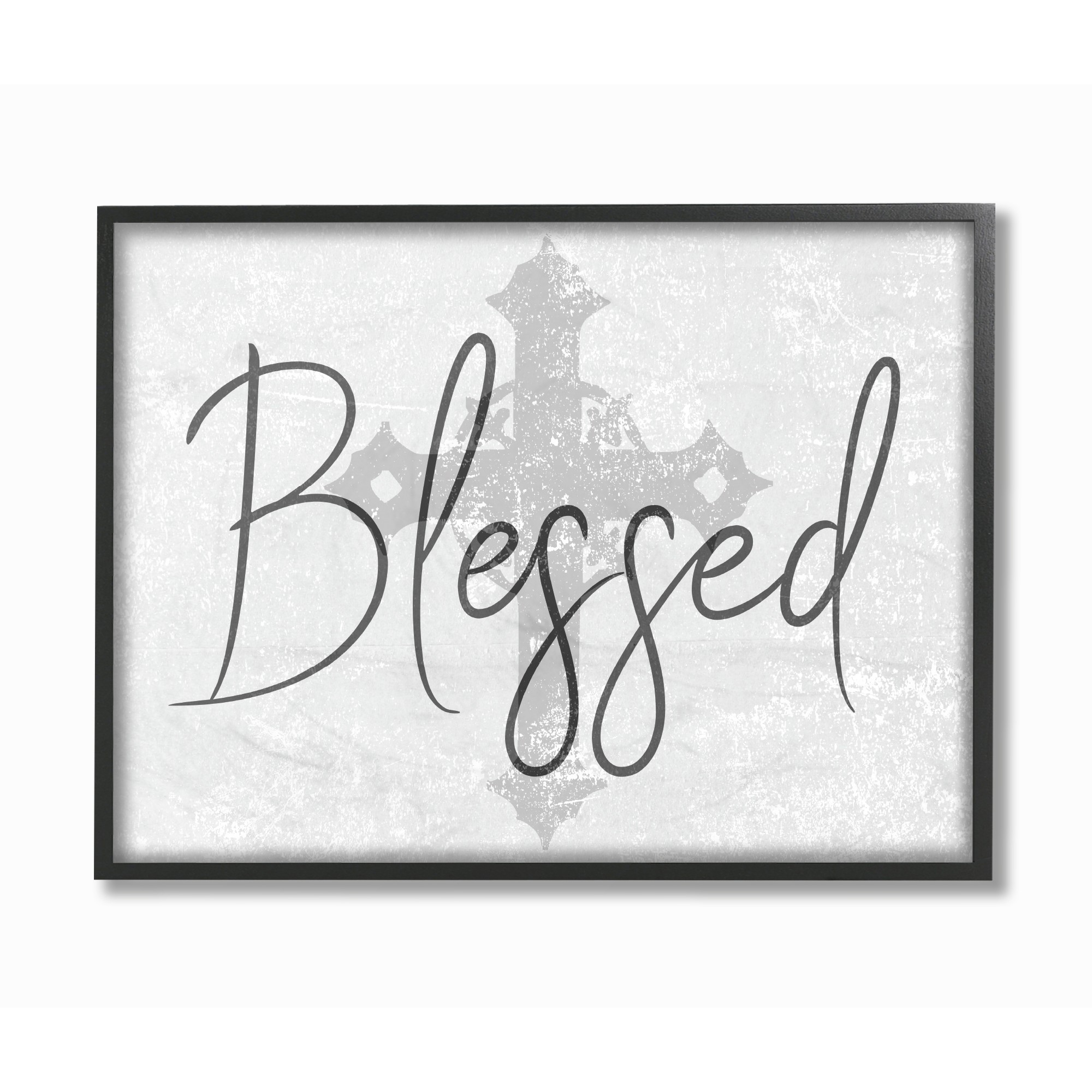 The Stupell Home Decor Collection Blessed with Holy Cross Wood Texture Oversized Framed Giclee Texturized Art, 16 x 1.5 x 20