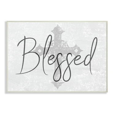 The Stupell Home Decor Collection Blessed with Holy Cross Wood Texture Wall Plaque Art, 10 x 0.5 x 15
