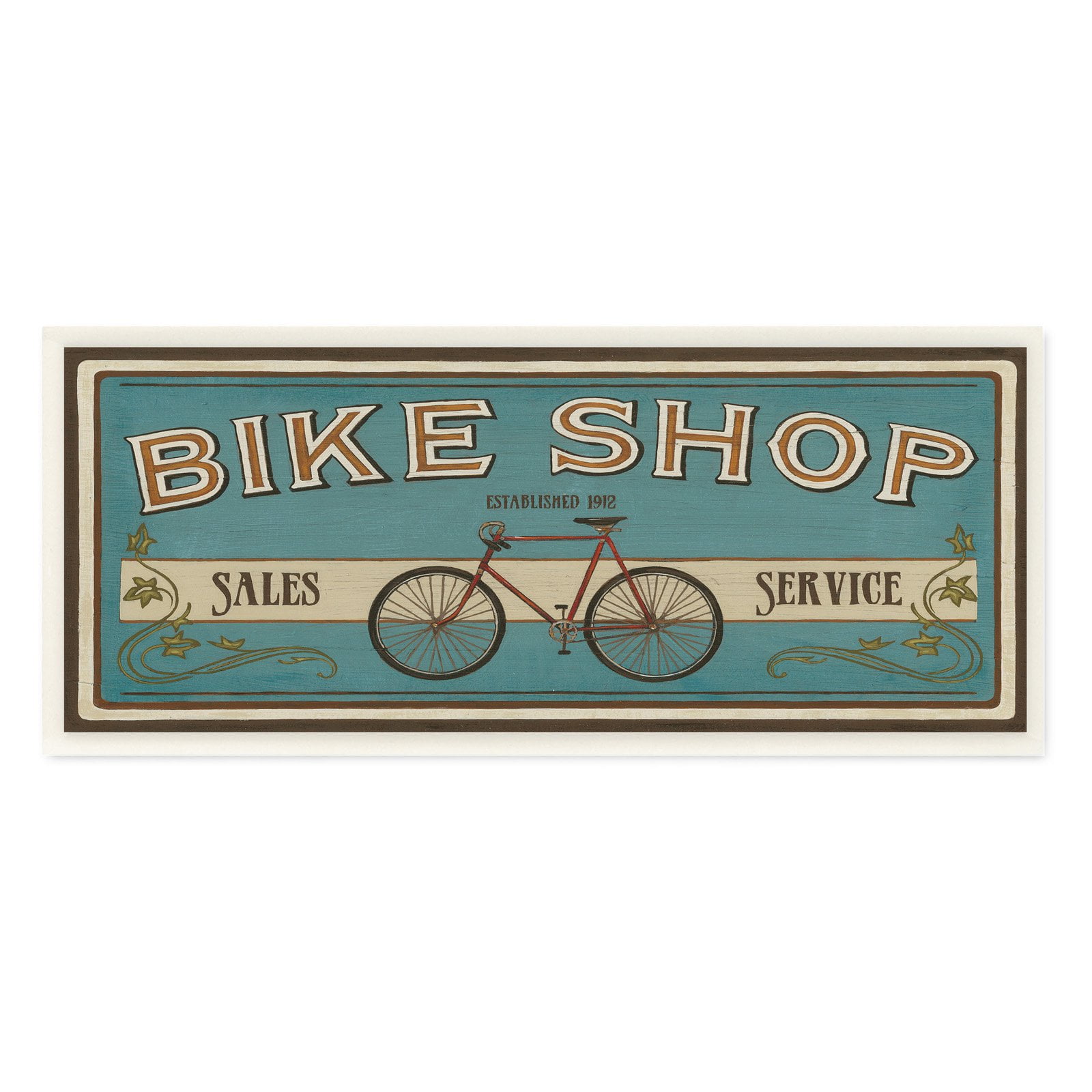 The Stupell Home Decor Collection Blue Bike Shop Store Sign Wall Plaque Art
