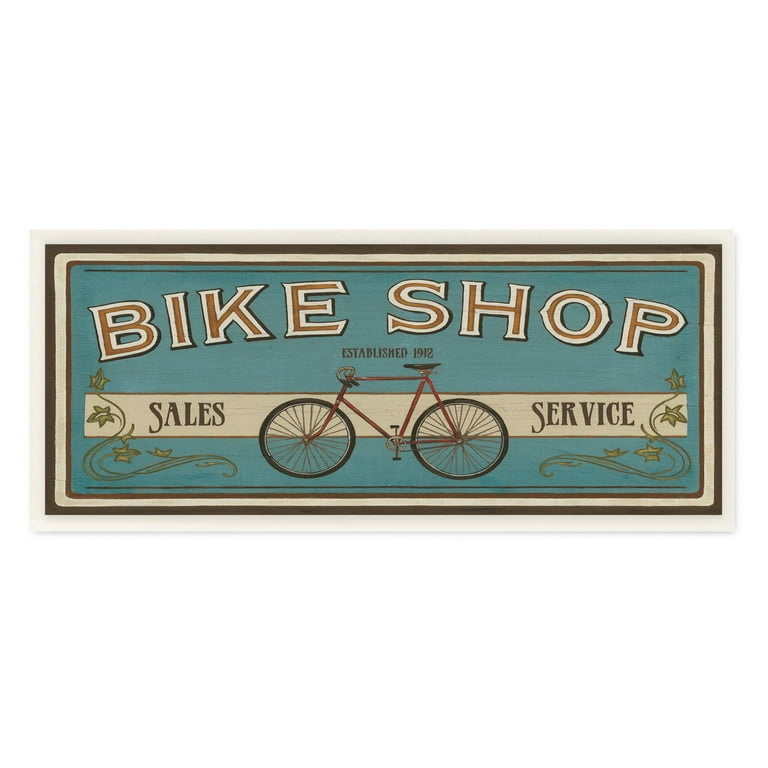 The Stupell Home Decor Collection Blue Bike Shop Store Sign Wall Plaque Art