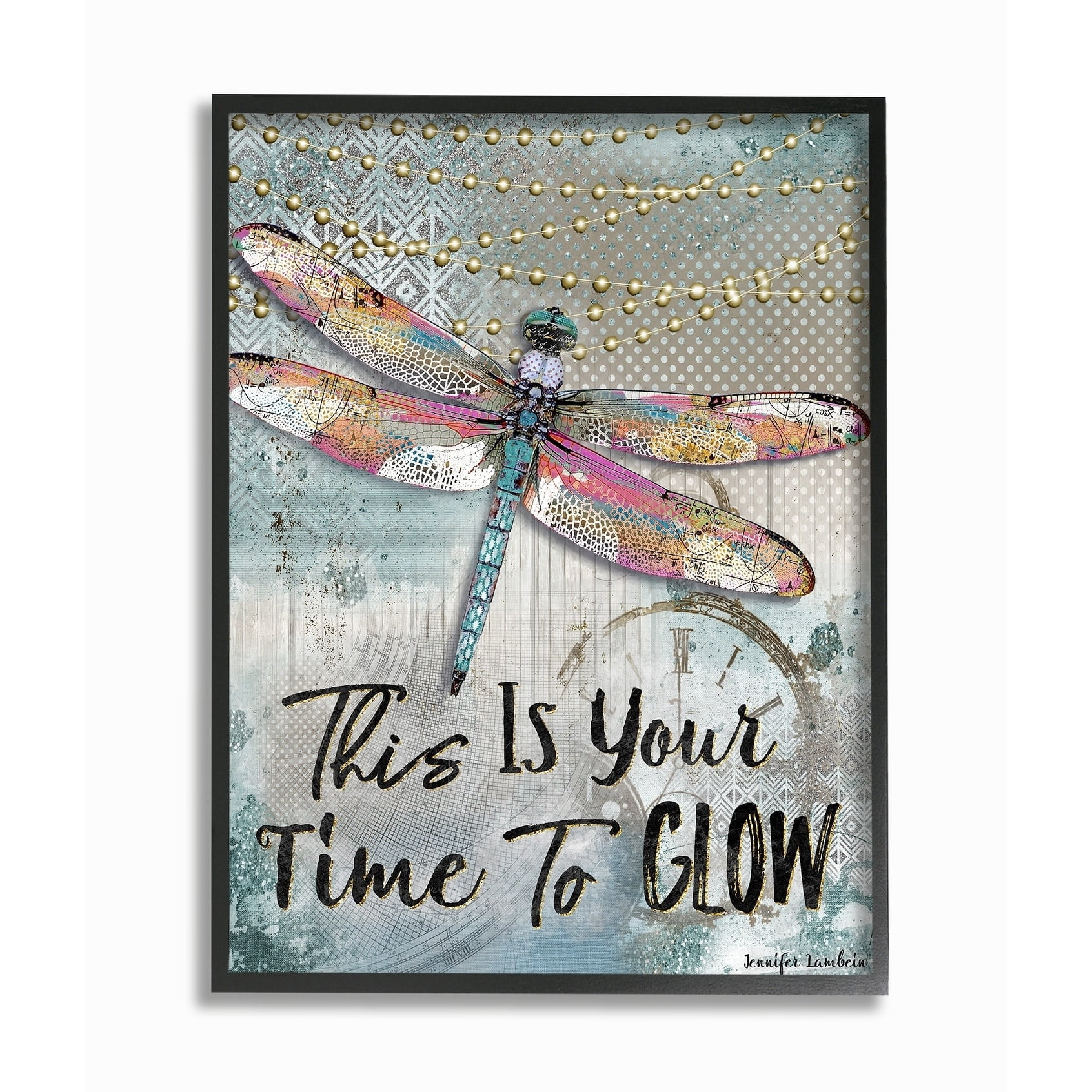 The Stupell Home Decor Collection Blue Lights This Is Your Time To Glow Inspirational Dragonfly Oversized Framed Giclee Texturized Art, 16 x 1.5 x 20