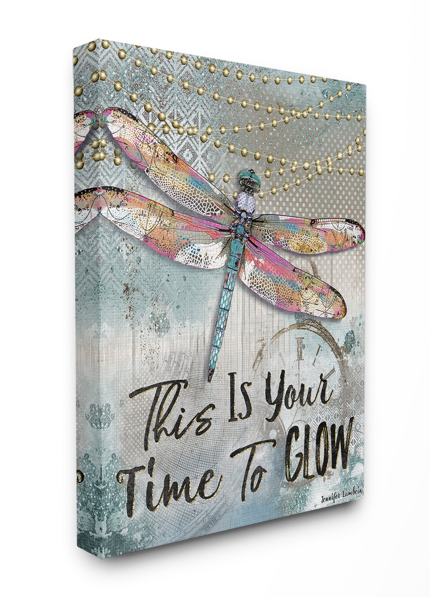 The Stupell Home Decor Collection Blue Lights This Is Your Time To Glow Inspirational Dragonfly XXL Stretched Canvas Wall Art, 30 x 1.5 x 40