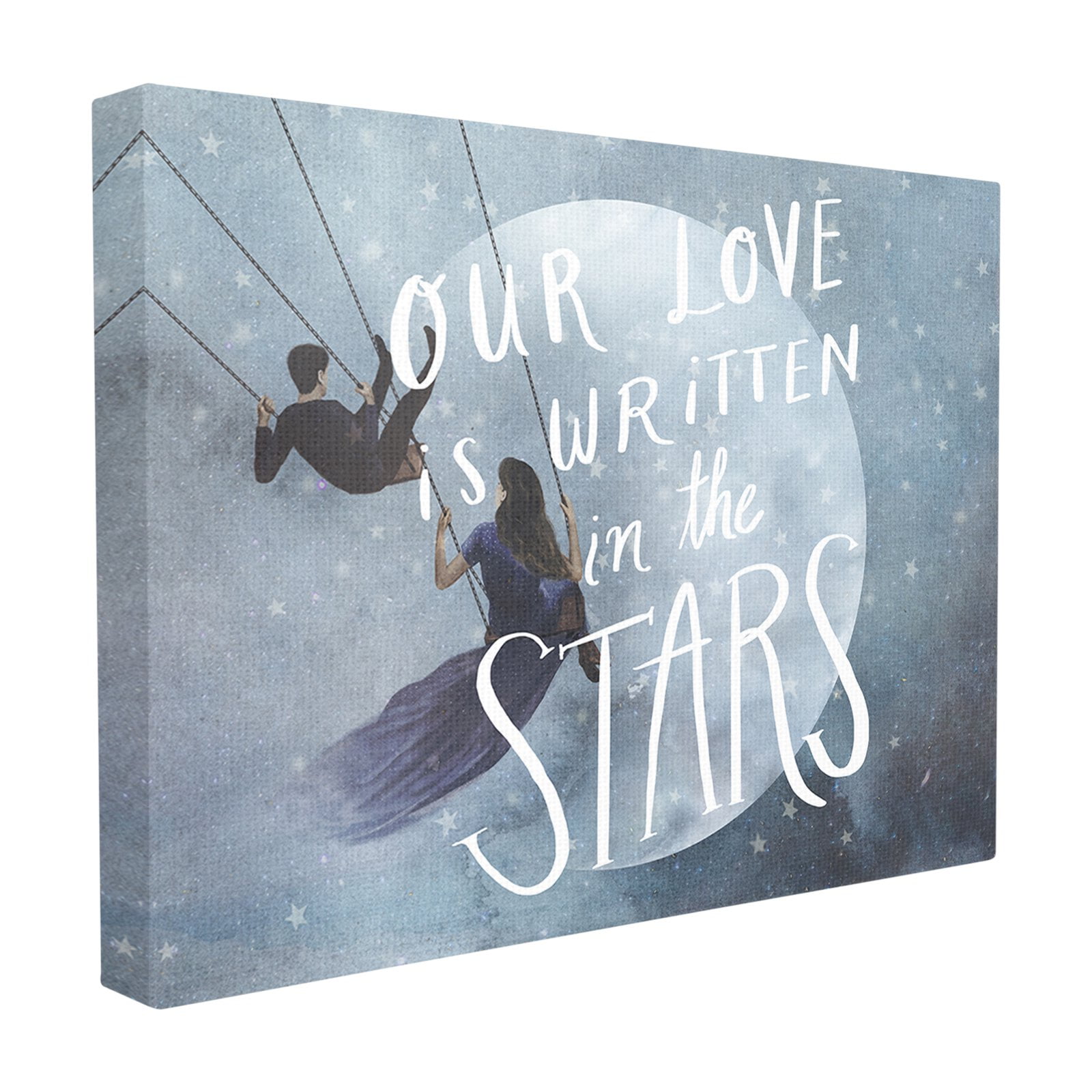 The Stupell Home Decor Collection Blue Watercolor Written In The Stars Swinging Lovers with Full Moon XXL Stretched Canvas Wall Art, 30 x 1.5 x 40