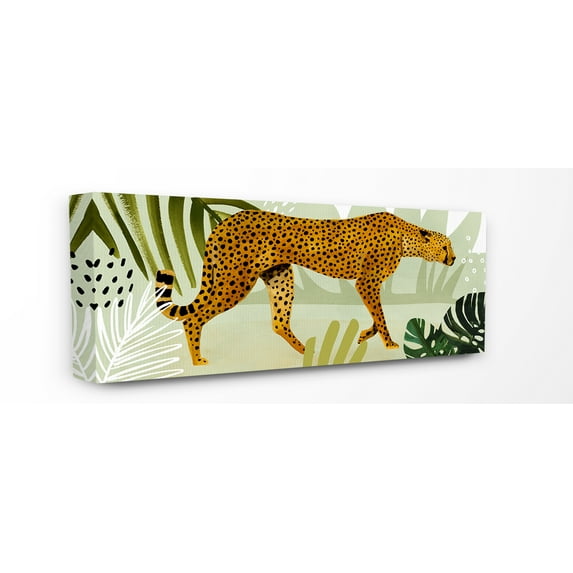 The Stupell Home Decor Collection Blue and Green Cheetah Forest Tropical Watercolor Oversized Stretched Canvas Wall Art, 13 x 1.5 x 30