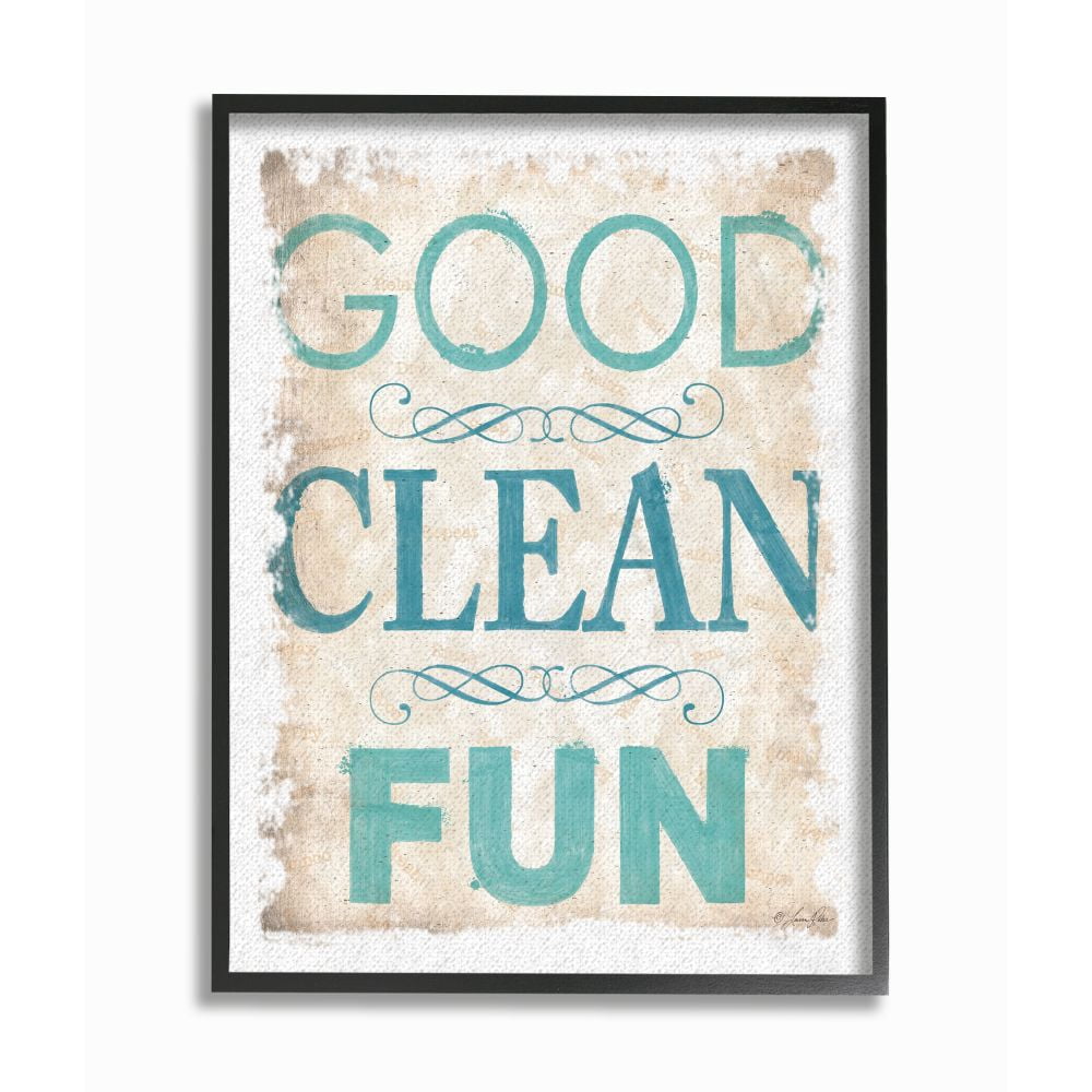 The Stupell Home Decor Collection Blue and Tan Good Clean Fun Burlap Texture Typography Black Framed Giclee Texturized Art