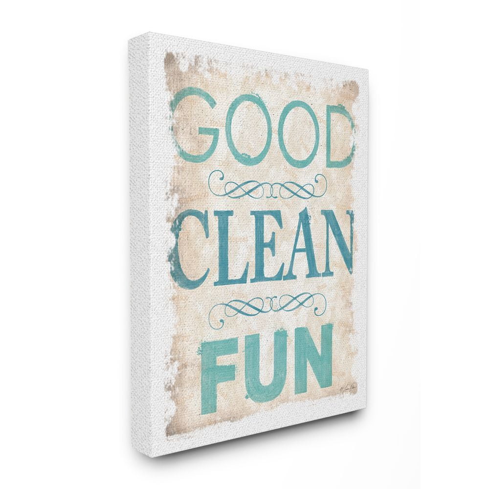 The Stupell Home Decor Collection Blue and Tan Good Clean Fun Burlap Texture Typography Canvas Wall Art