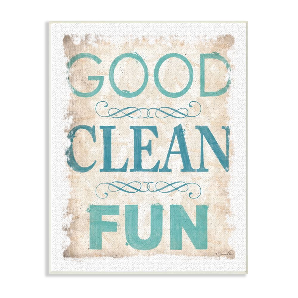 The Stupell Home Decor Collection Blue and Tan Good Clean Fun Burlap Texture Typography Wall Plaque Art
