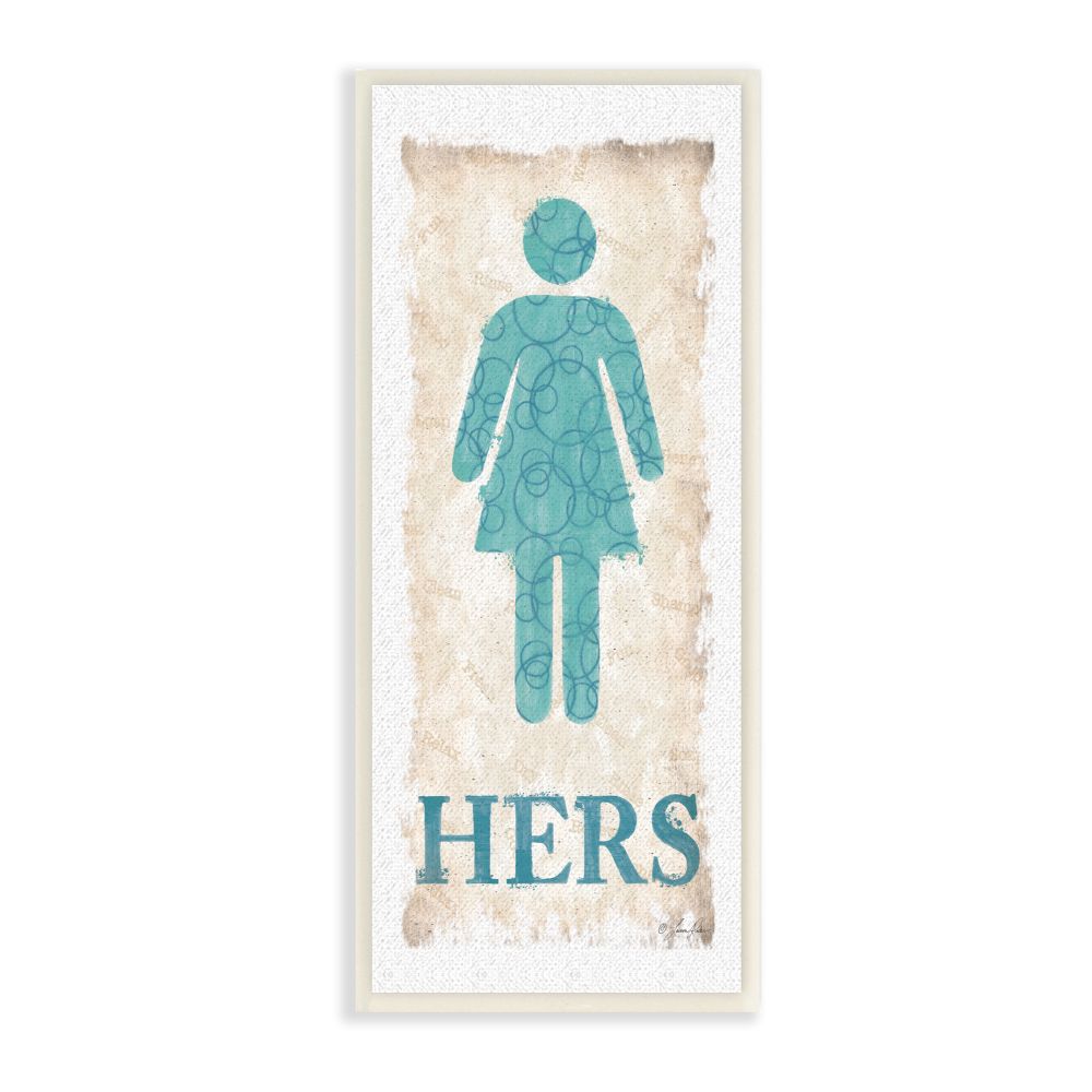 The Stupell Home Decor Collection Blue and Tan Her Bathroom Texture Typography with Icon Wall Plaque Art