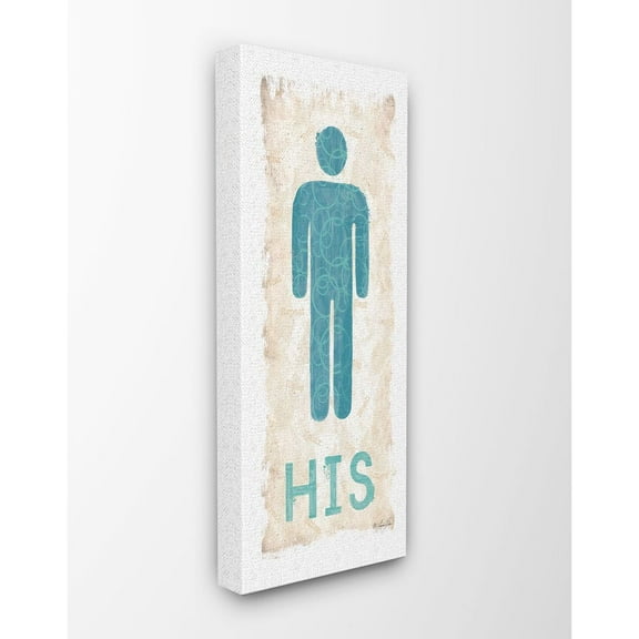 The Stupell Home Decor Collection Blue and Tan His Bathroom Burlap Texture Typography with Icon Canvas Wall Art