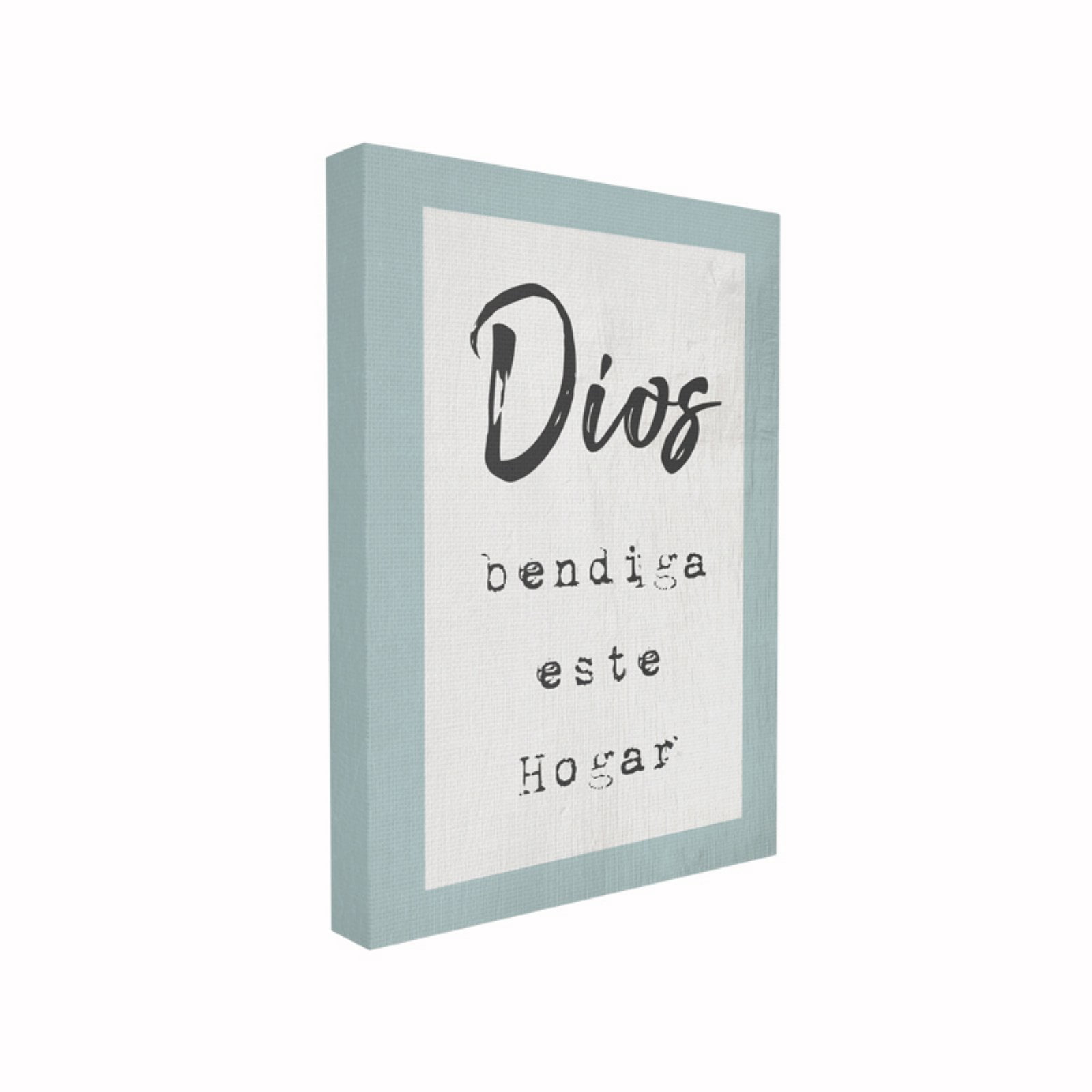 The Stupell Home Decor Collection Blue and White Dios Bendiga Este Hogar Spanish Typography Stretched Canvas Wall Art, 16 x 1.5 x 20
