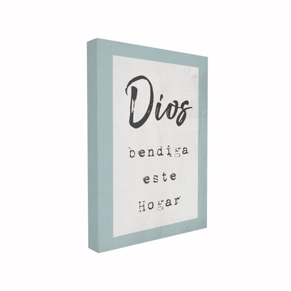 The Stupell Home Decor Collection Blue and White Dios Bendiga Este Hogar Spanish Typography XXL Stretched Canvas Wall Art, 30 x 1.5 x 40