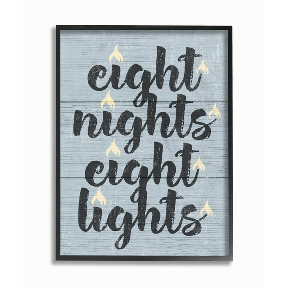 The Stupell Home Decor Collection Blue and White Hanukkah Eight Nights Eight Lights Typography Oversized Framed Giclee Texturized Art, 16 x 1.5 x 20
