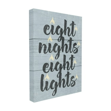 The Stupell Home Decor Collection Blue and White Hanukkah Eight Nights Eight Lights Typography Stretched Canvas Wall Art, 16 x 1.5 x 20