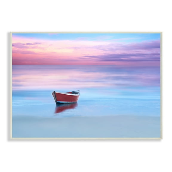 The Stupell Home Decor Collection Boat on a Calm Sea Ocean Horizon Photograph Wall Plaque Art, 10 x 0.5 x 15