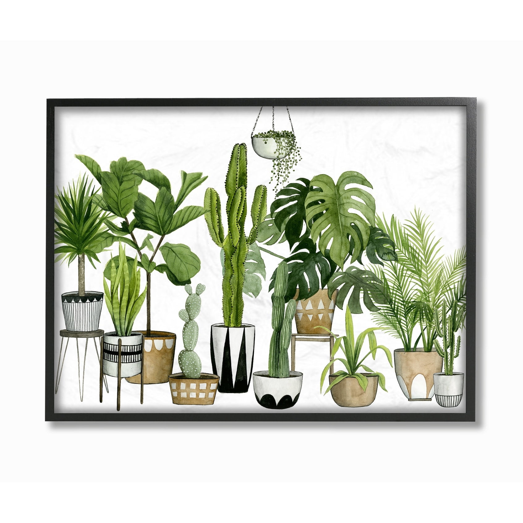 Boho Cacti and Succulents Watercolor Canvas Print with Black Frame, 11 x 14
