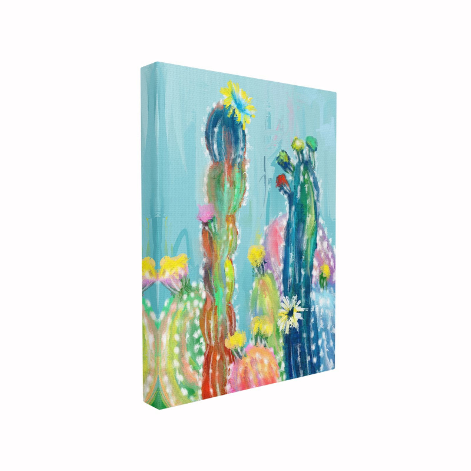 The Stupell Home Decor Collection Bold Bright Blue Abstract Cacti Painting Oversized Stretched Canvas Wall Art, 24 x 1.5 x 30