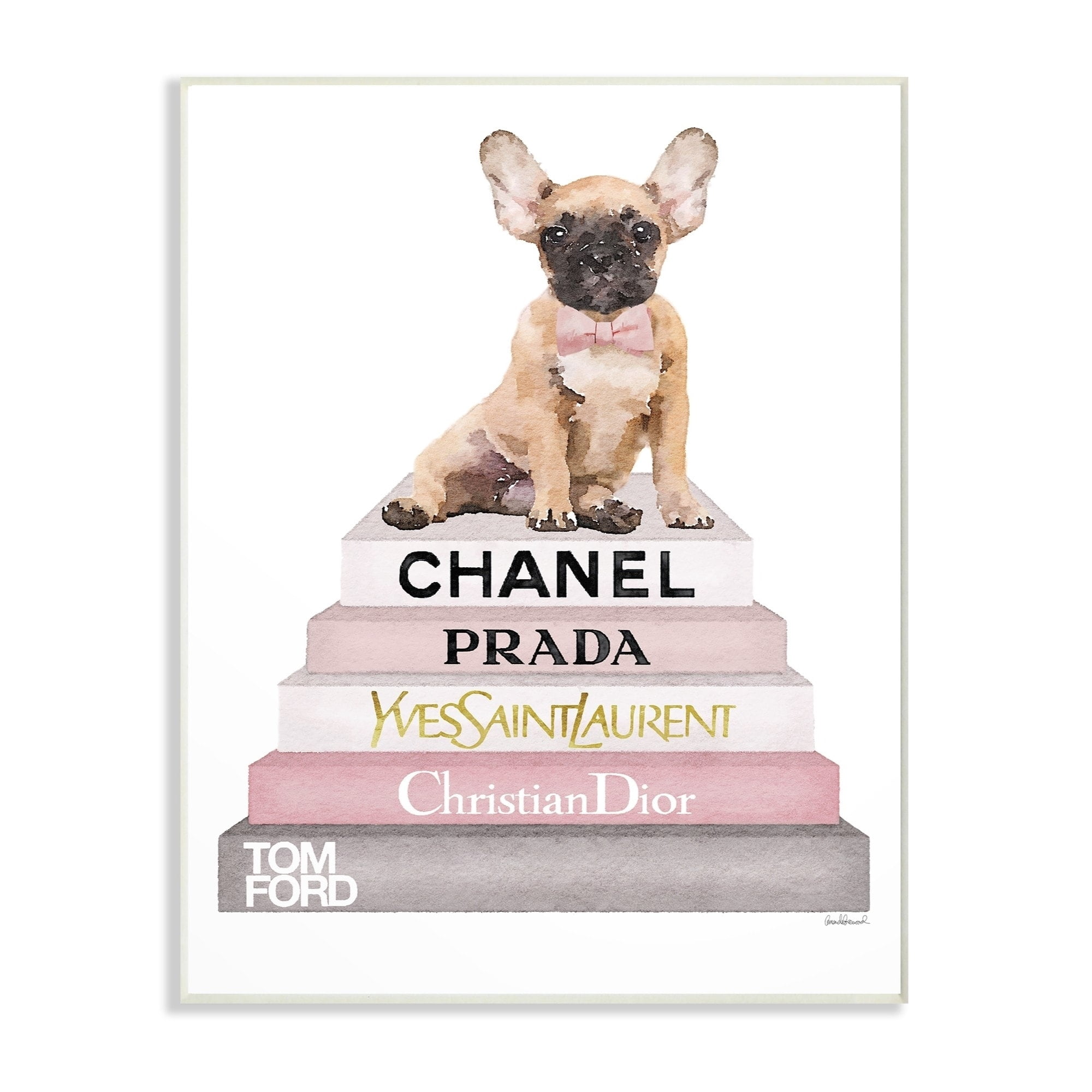 The Stupell Home Decor Collection Book Stack Dog Pink Grey Watercolor Illustration Oversized Wall Plaque Art, 12.5 x 0.5 x 18.5