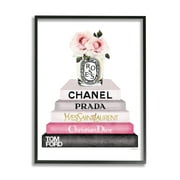 The Stupell Home Decor Collection Book Stack Fashion Candle Pink Rose Framed Giclee Texturized Art, 16 x 1.5 x 20