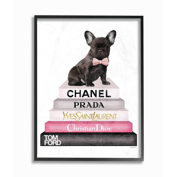 The Stupell Home Decor Collection Book Stack Fashion French Bulldog Oversized Framed Giclee Texturized Art, 16 x 1.5 x 20