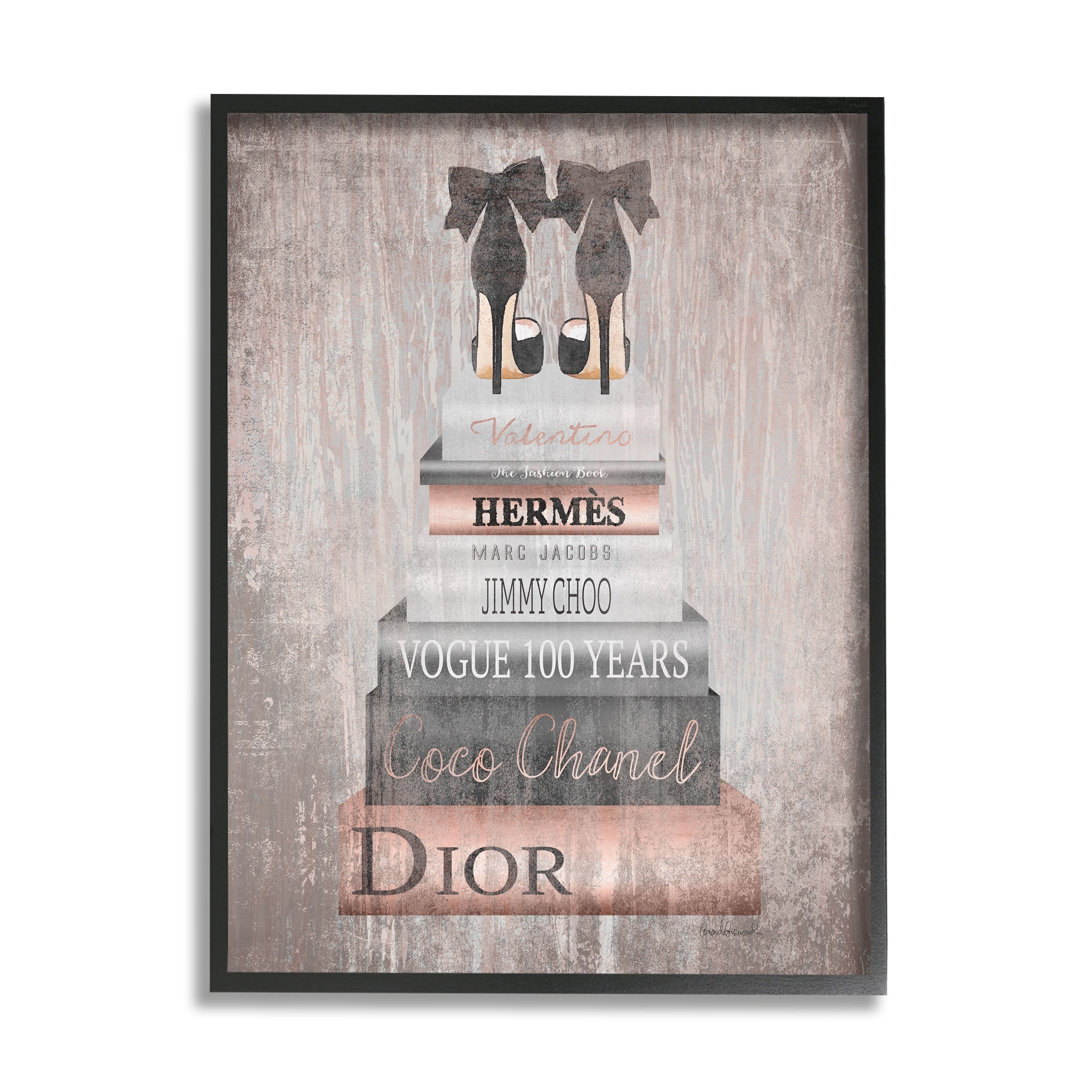 The Stupell Home Decor Collection Book Stack Heels Metallic Pink Framed Giclee Texturized Art, 11 x 1.5 x 14