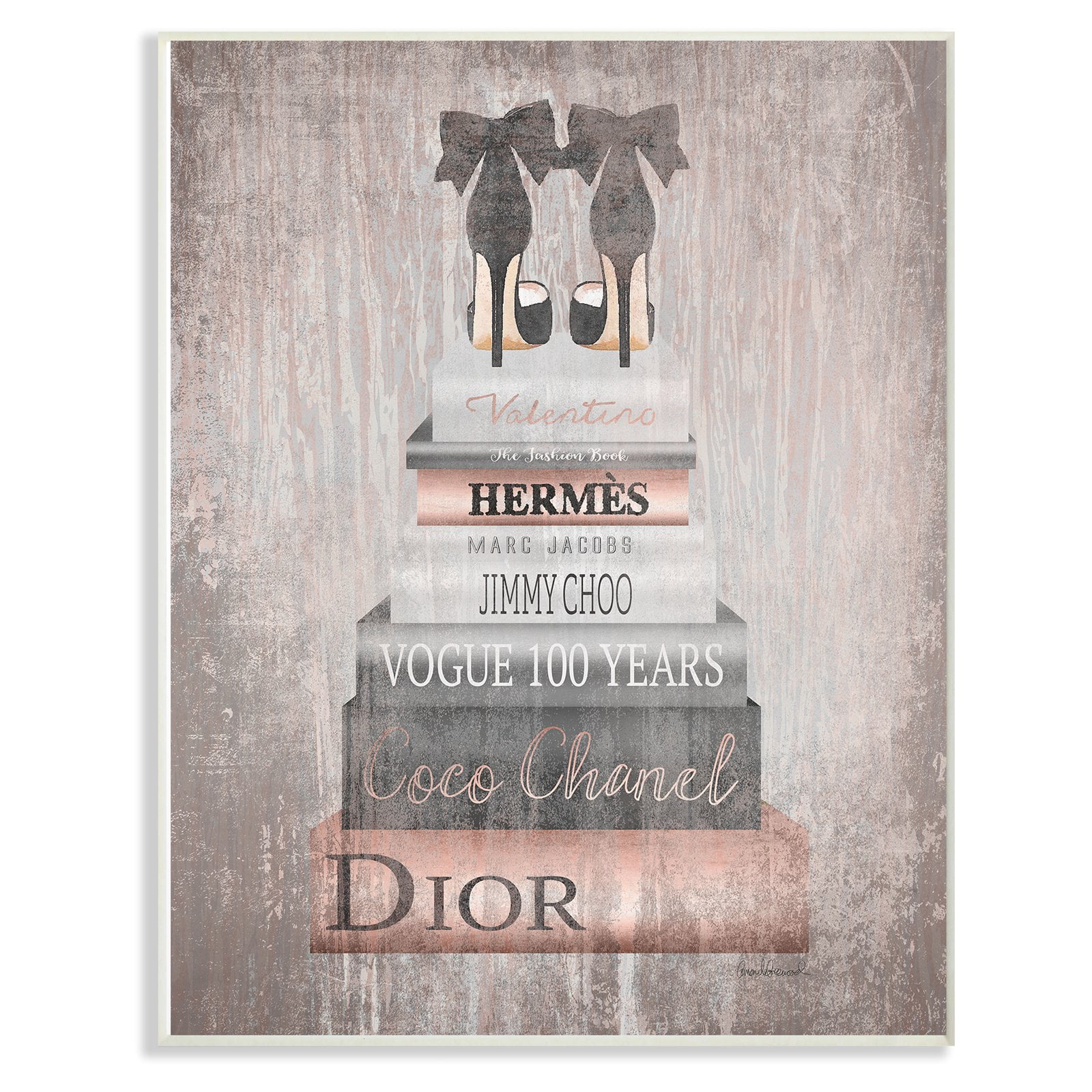 The Stupell Home Decor Collection Book Stack Heels Metallic Pink Oversized Wall Plaque Art, 13 x 0.5 x 19