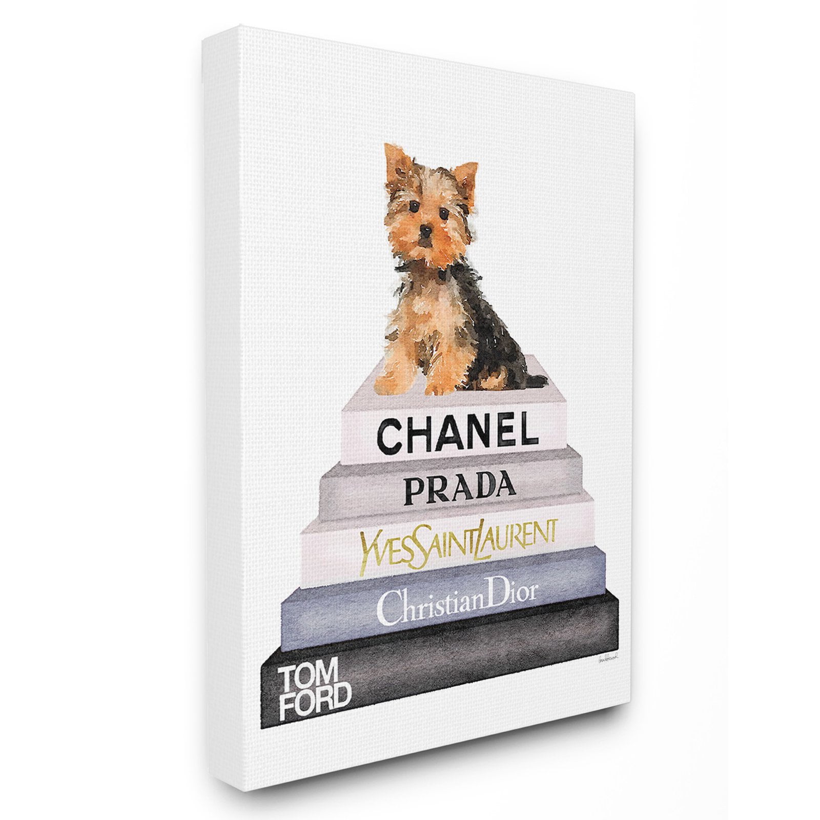 The Stupell Home Decor Collection Book Stack Yorkie Dog Glam Fashion Watercolor Wall Art