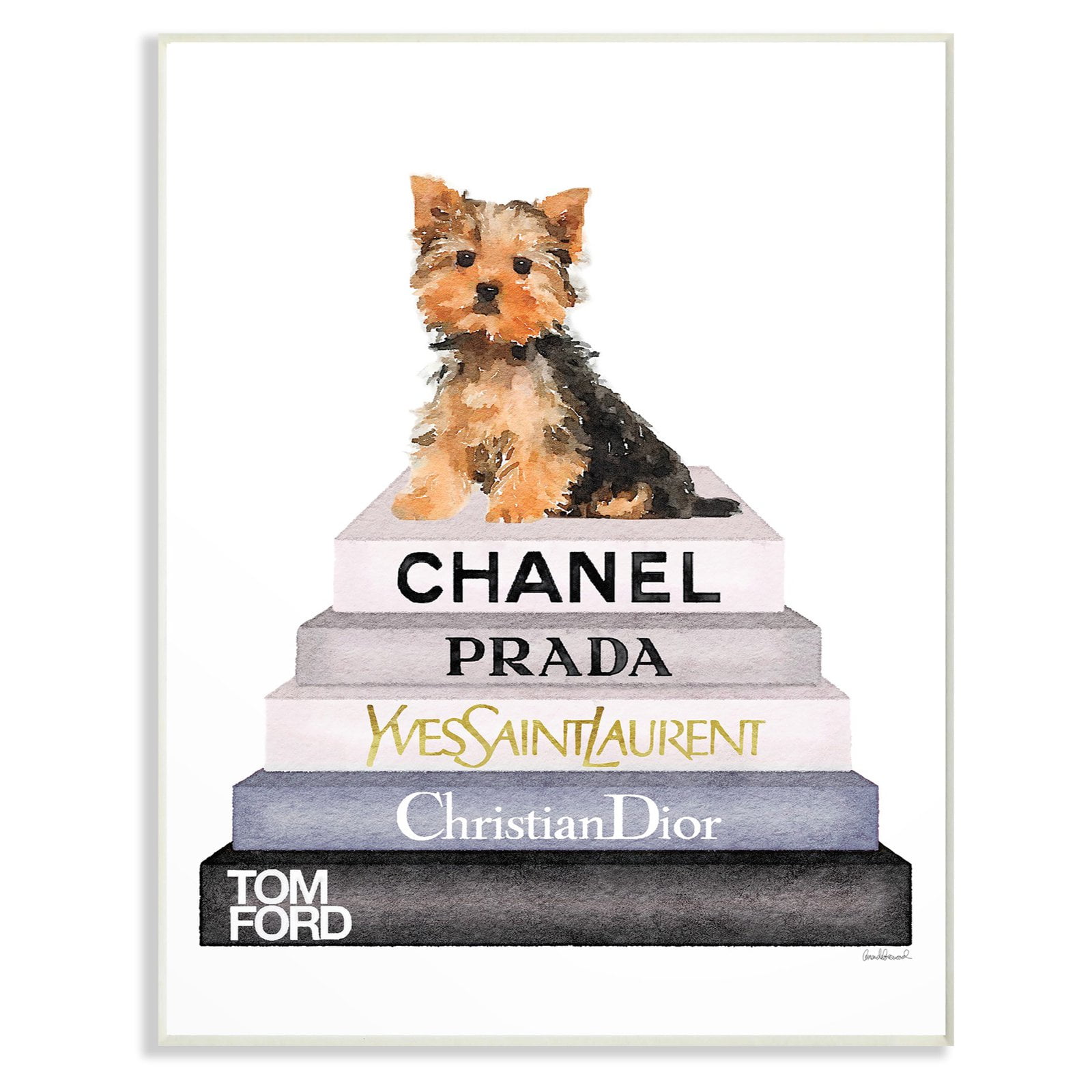 The Stupell Home Decor Collection Book Stack Yorkie Dog Glam Fashion Watercolor Wall Plaque Art, 10 x 0.5 x 15