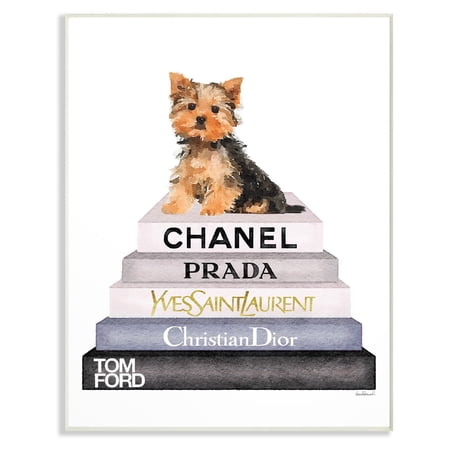 The Stupell Home Decor Collection Book Stack Yorkie Dog Glam Fashion Watercolor Wall Plaque Art, 10 x 0.5 x 15