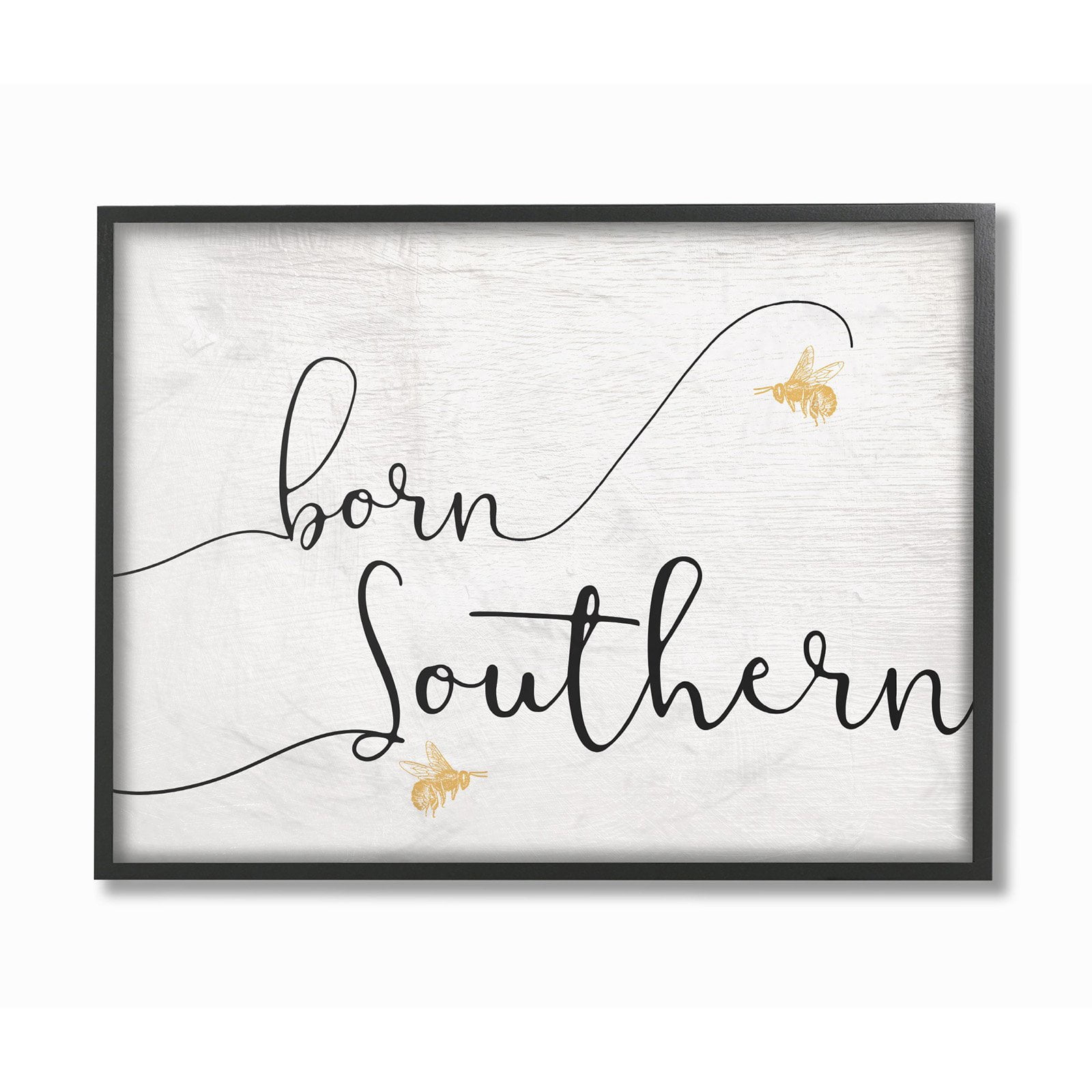 The Stupell Home Decor Collection Born Southern Yellow Bees Script Typography Framed Giclee Texturized Art, 11 x 1.5 x 14