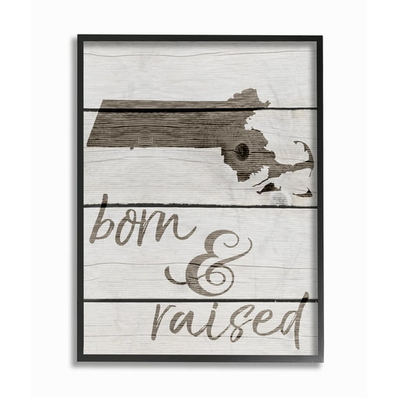 The Stupell Home Decor Collection Born and Raised Massachusetts Framed Wall Art