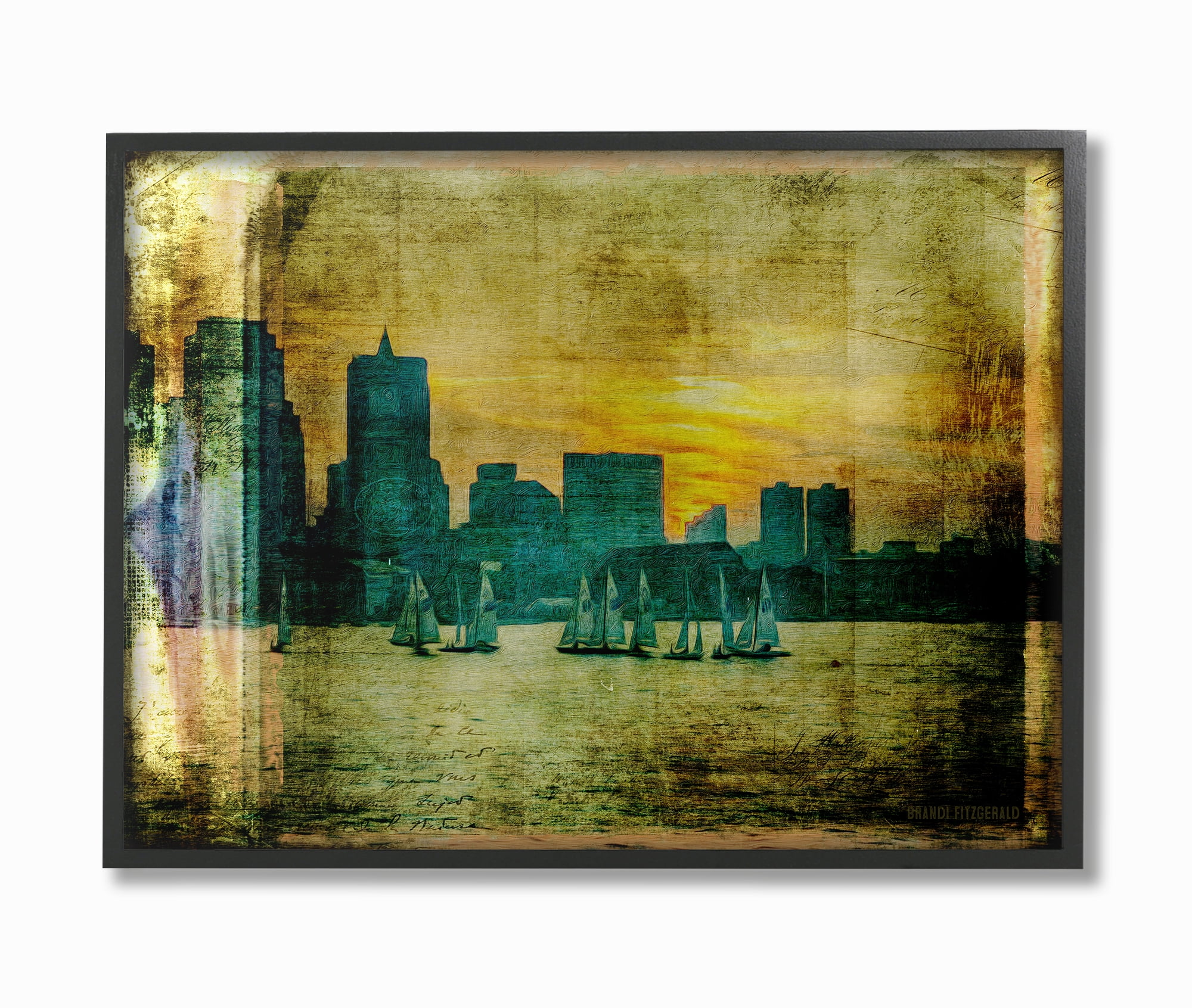 The Stupell Home Decor Collection Boston City Skyline Old Photograph Oversized Framed Giclee Texturized Art, 16 x 1.5 x 20