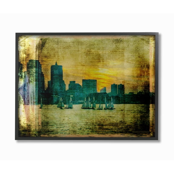 The Stupell Home Decor Collection Boston City Skyline Old Photograph Oversized Framed Giclee Texturized Art, 16 x 1.5 x 20