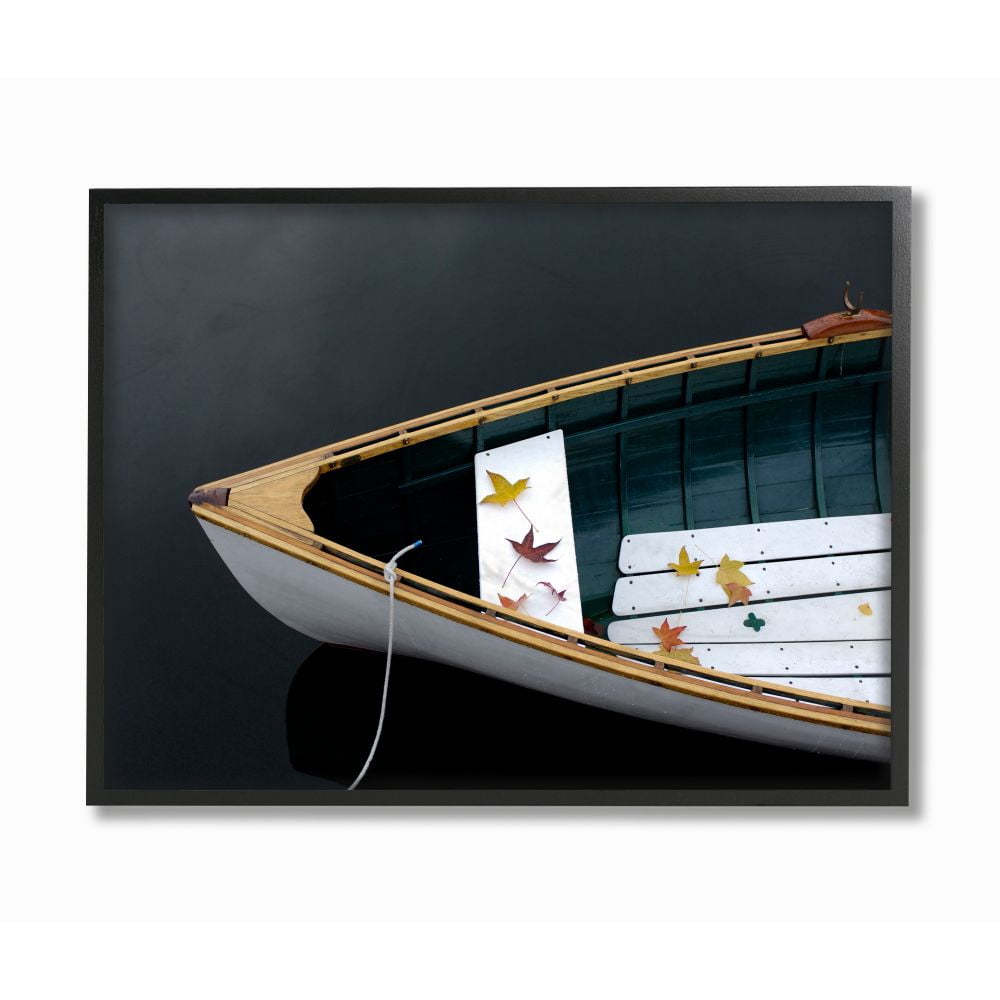 The Stupell Home Decor Collection Bow of Wooden Boat with Fallen Leaves Framed Giclee Texturized Art