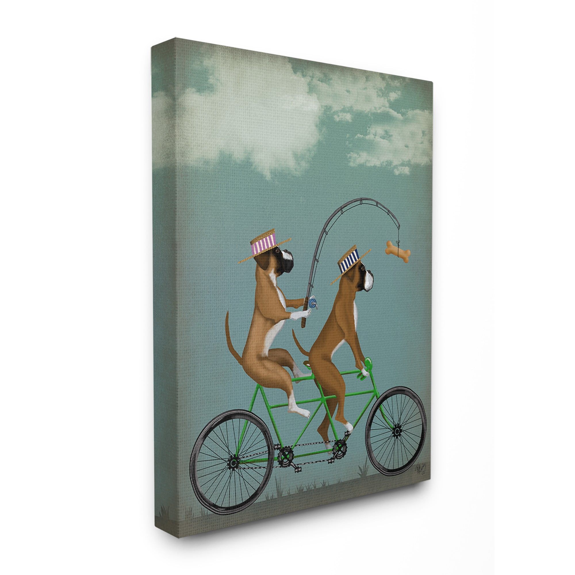 The Stupell Home Decor Collection Boxer Dogs Share a Bicycle Stretched Canvas Wall Art, 30 x 1.5 x 40
