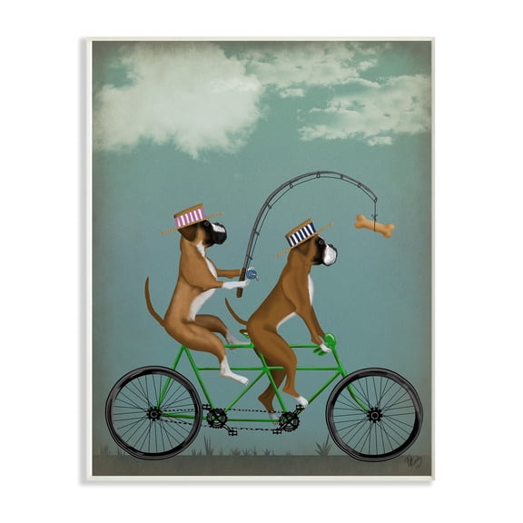 The Stupell Home Decor Collection Boxer Dogs Share a Bicycle Wall Plaque Art, 10 x 0.5 x 15
