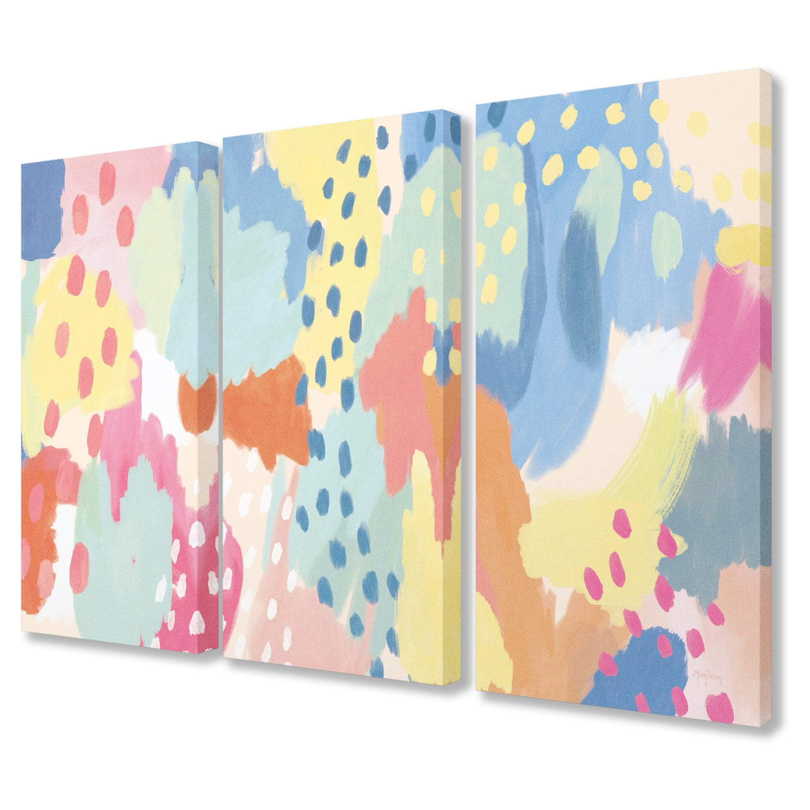 Bright Pastel Abstract Triptych Canvas Wall Art for Kids