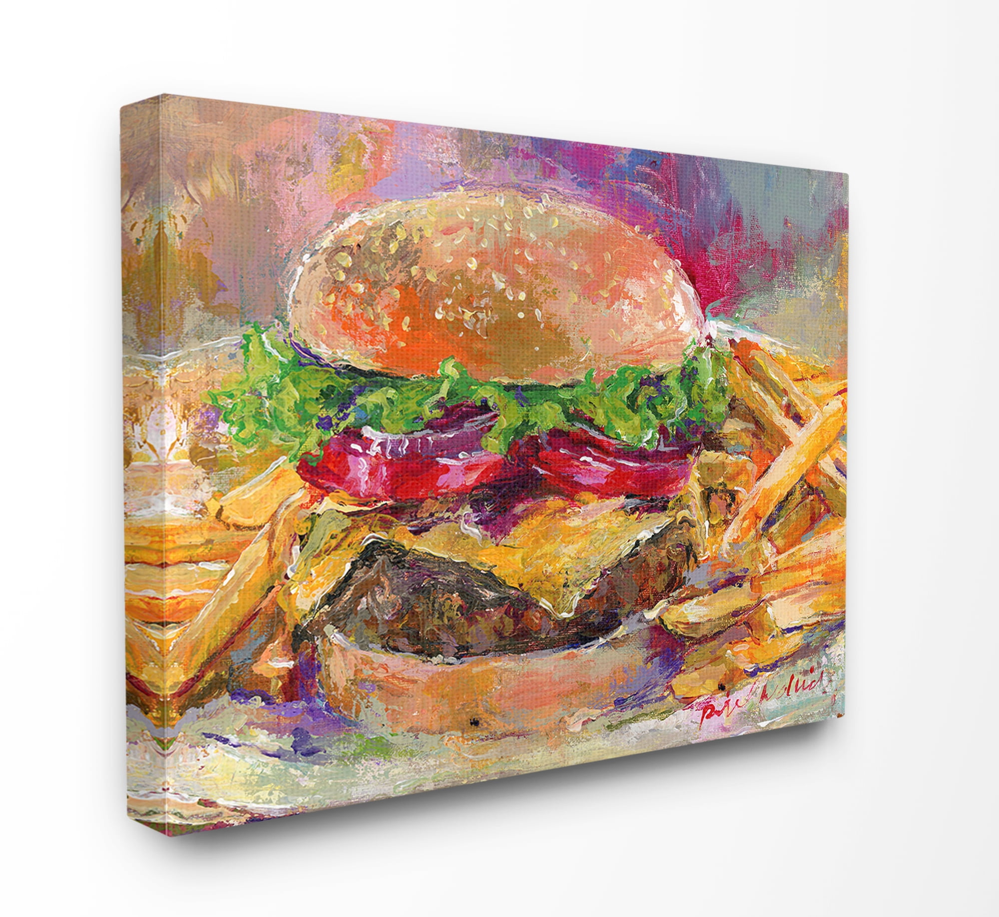 The Stupell Home Decor Collection Brightly Colored Hamburger and Fries Still Life Food Painting Stretched Canvas Wall Art, 16 x 1.5 x 20