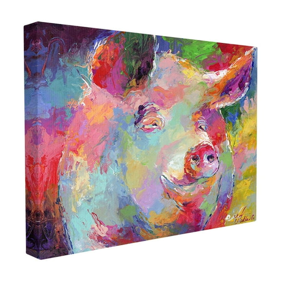 The Stupell Home Decor Collection Brightly Colored Rainbow Painted Smiling Pig Portrait Stretched Canvas Wall Art, 16 x 1.5 x 20