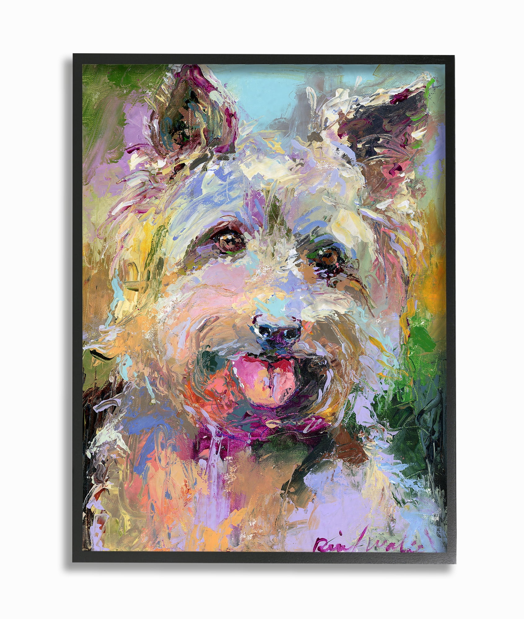 The Stupell Home Decor Collection Brightly Colored Rainbow Painted Smiling Yorkie Dog Portrait Oversized Framed Giclee Texturized Art, 16 x 1.5 x 20