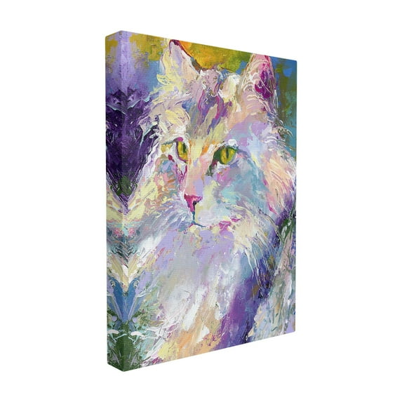The Stupell Home Decor Collection Brightly Colored Rainbow Purple Painted Cat Portrait XXL Stretched Canvas Wall Art, 30 x 1.5 x 40