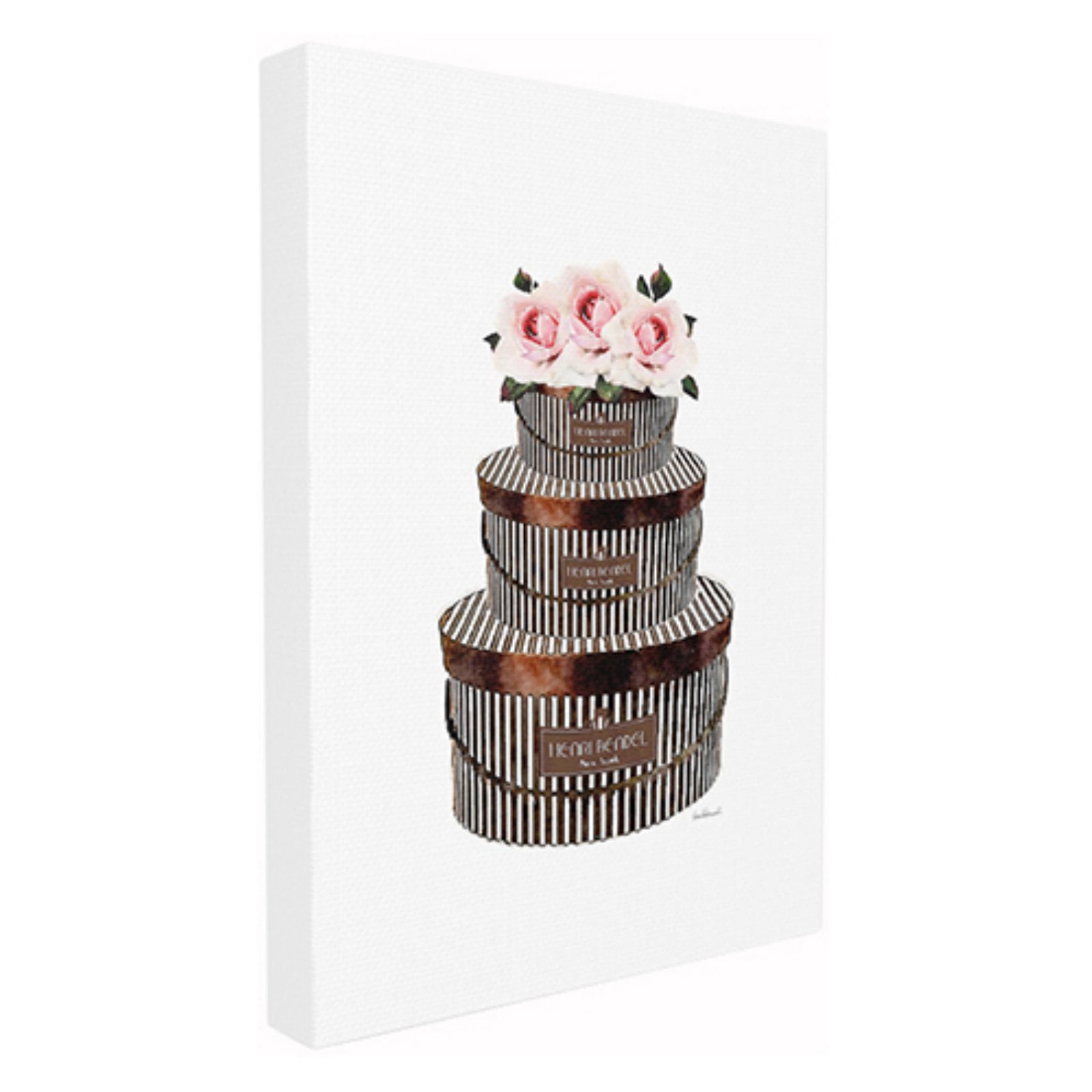 The Stupell Home Decor Collection Brown Striped Hat Boxes with Pink Roses Oversized Framed Giclee Texturized Art, 16 x 1.5 x 20
