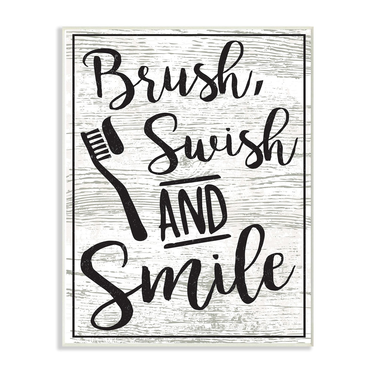 The Stupell Home Decor Collection Brush Swish And Smile Black and White Typography Wall Plaque Art, 10 x 0.5 x 15