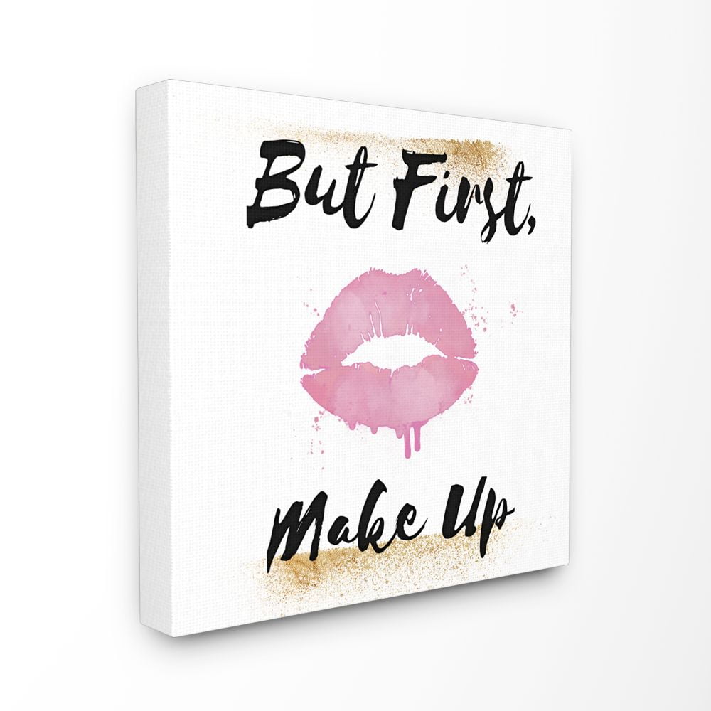 The Stupell Home Decor Collection But First Make Up Pink Lip Kiss with Gold Canvas Wall Art