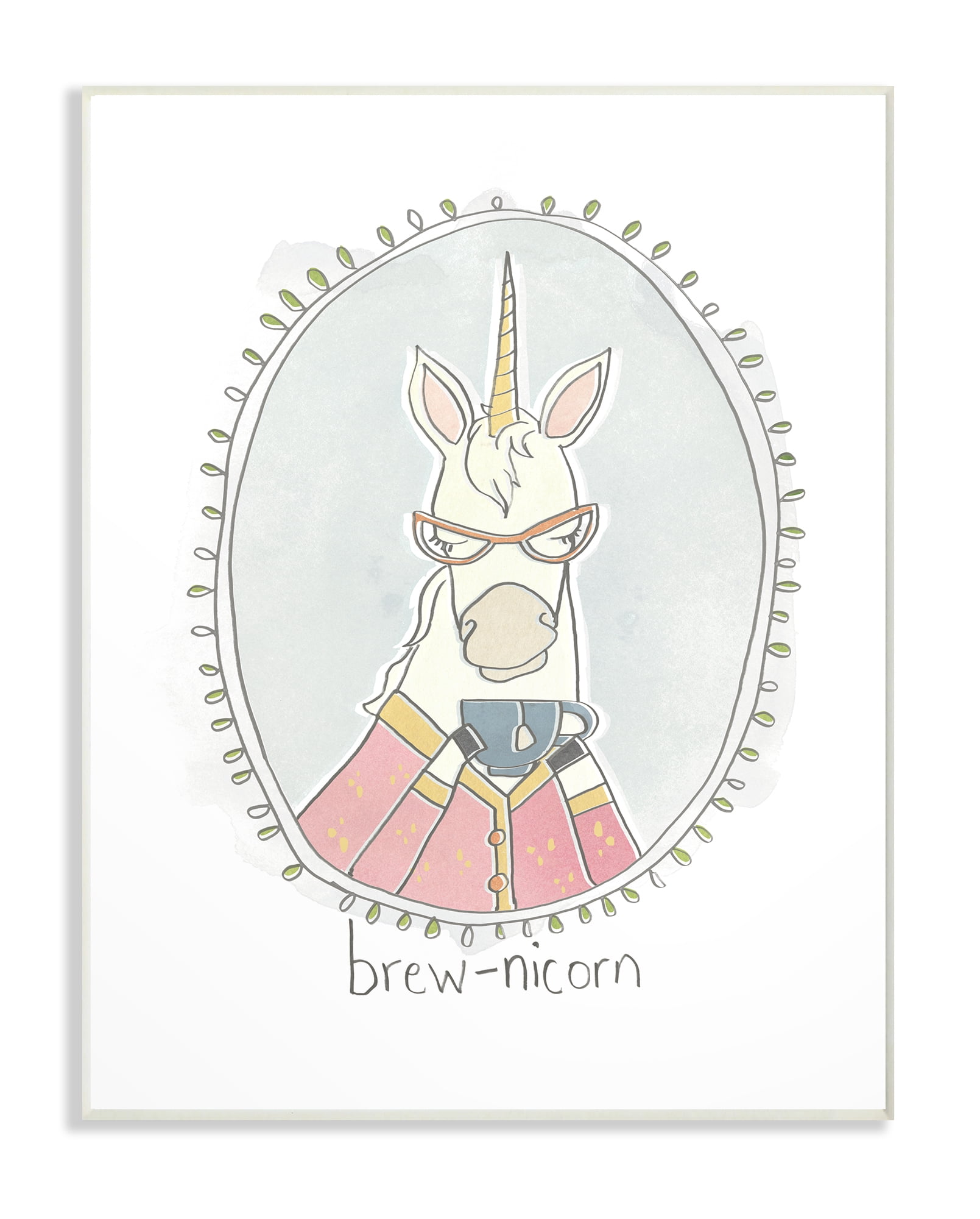 The Stupell Home Decor Collection Caffeinated Cutie Brew-Nicorn Unicorn Funny Cartoon Coffee Oversized Wall Plaque Art, 12.5 x 0.5 x 18.5
