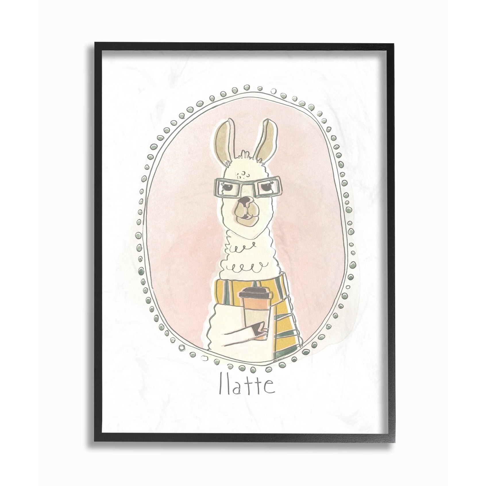 The Stupell Home Decor Collection Caffeinated Cutie Llatte Llama Funny Cartoon Coffee Oversized Framed Giclee Texturized Art, 16 x 1.5 x 20