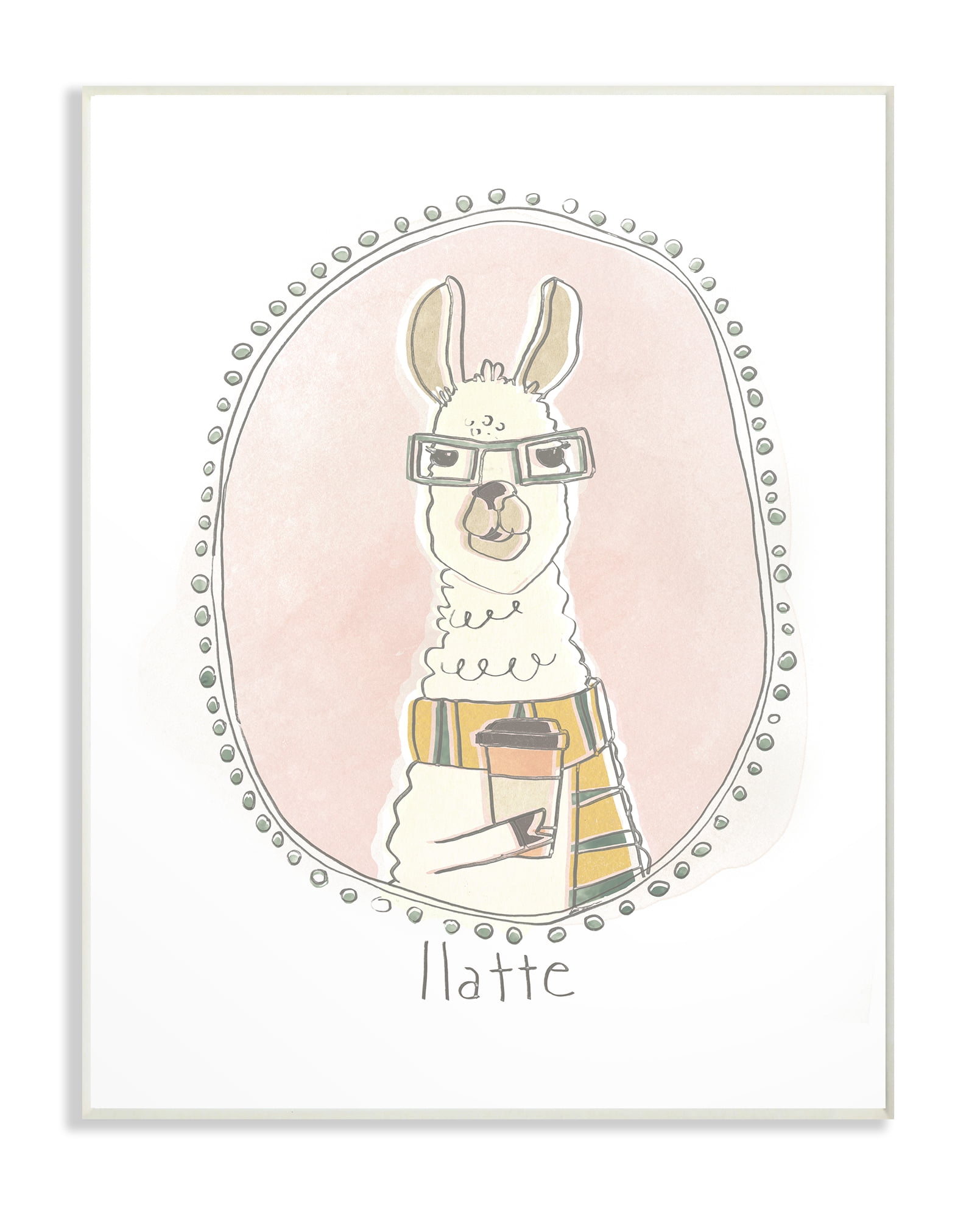 The Stupell Home Decor Collection Caffeinated Cutie Llatte Llama Funny Cartoon Coffee Oversized Wall Plaque Art, 12.5 x 0.5 x 18.5